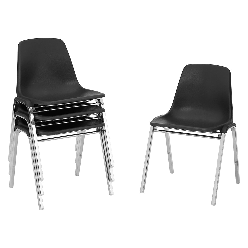 National Public Seating 8110 Stacking Chair w/ Black Plastic Back & Seat - Chrome Plated Frame
