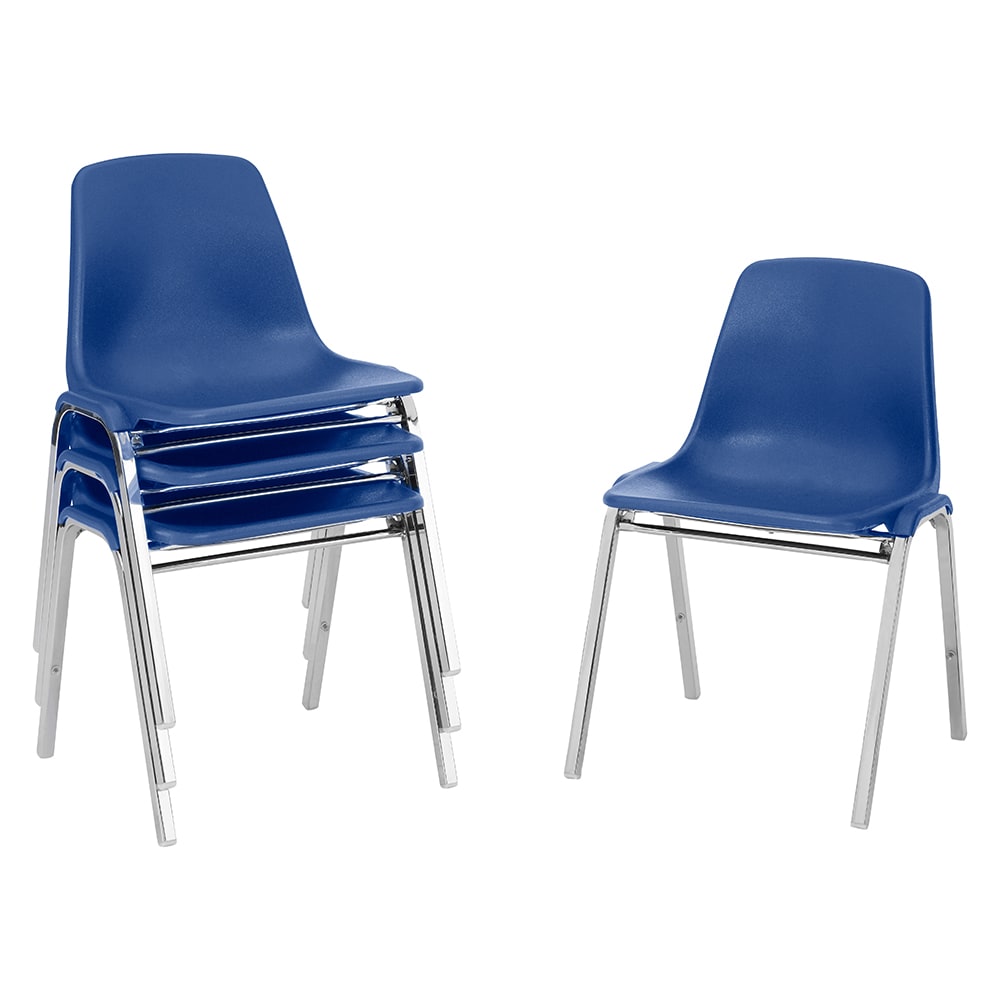 National Public Seating 8125 Stacking Chair w/ Blue Plastic Back & Seat - Chrome Plated Frame