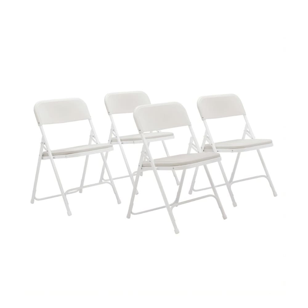National Public Seating 821 Folding Chair w/ White Plastic Back & Seat - Steel Frame, White