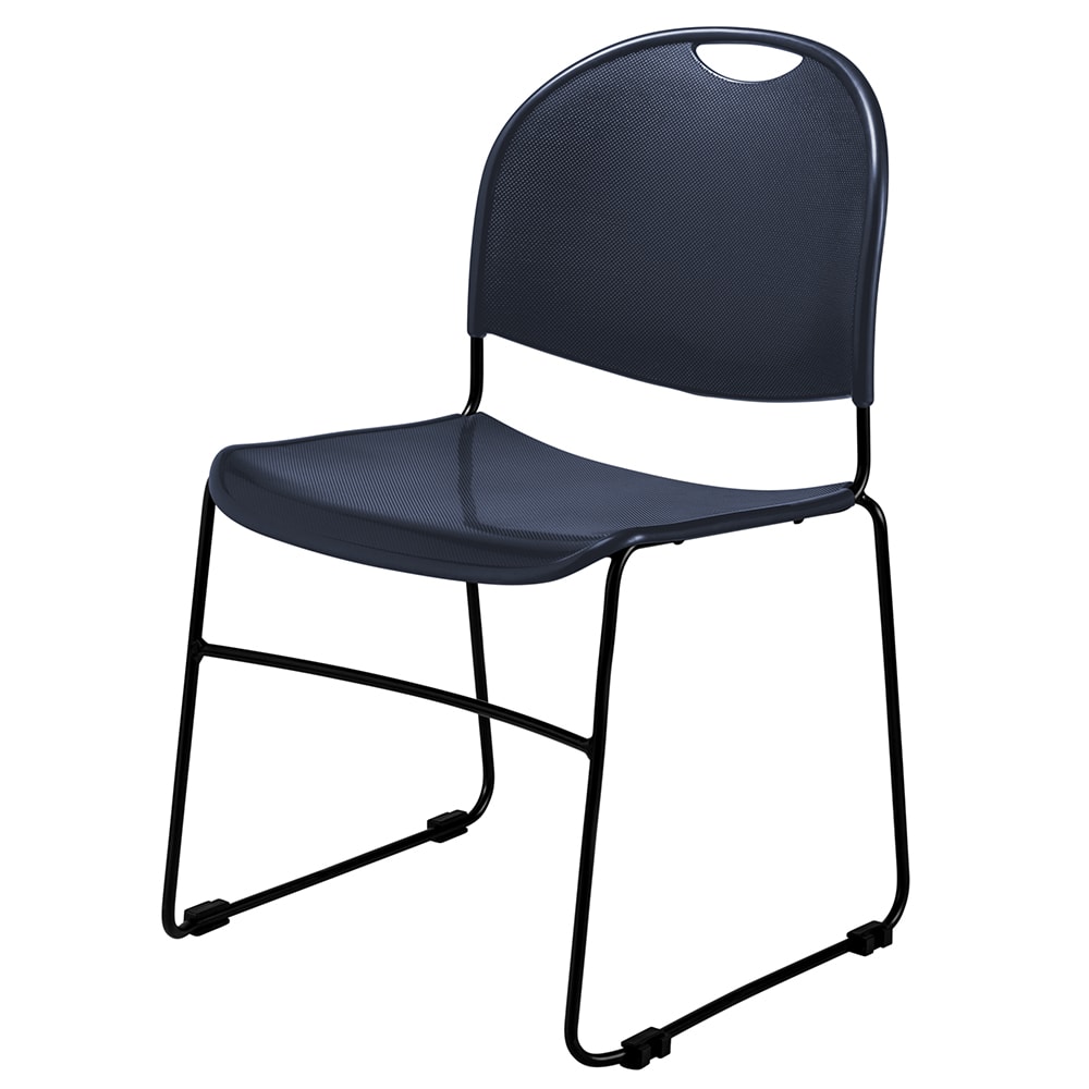 National Public Seating 855-CL Stacking Chair w/ Navy Blue Plastic Back & Seat - Steel Frame, Black