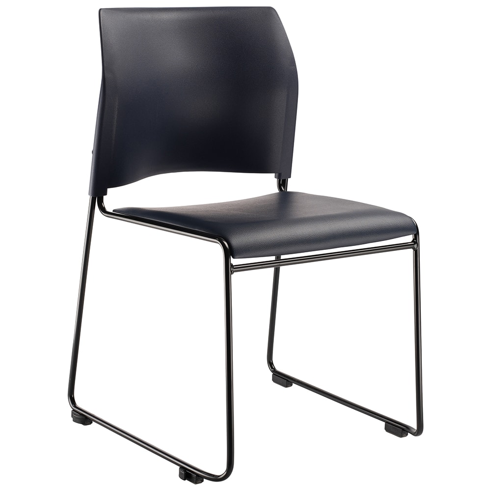 National Public Seating 8704-10-04 Stacking Chair w/ Blue Plastic Back & Blue Vinyl Seat - Steel Frame, Black