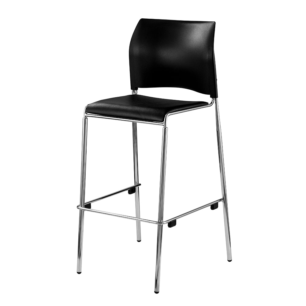 National Public Seating 8710B-11-10 Bar Stool w/ Black Plastic Back & Black Vinyl Padded Seat, Silver