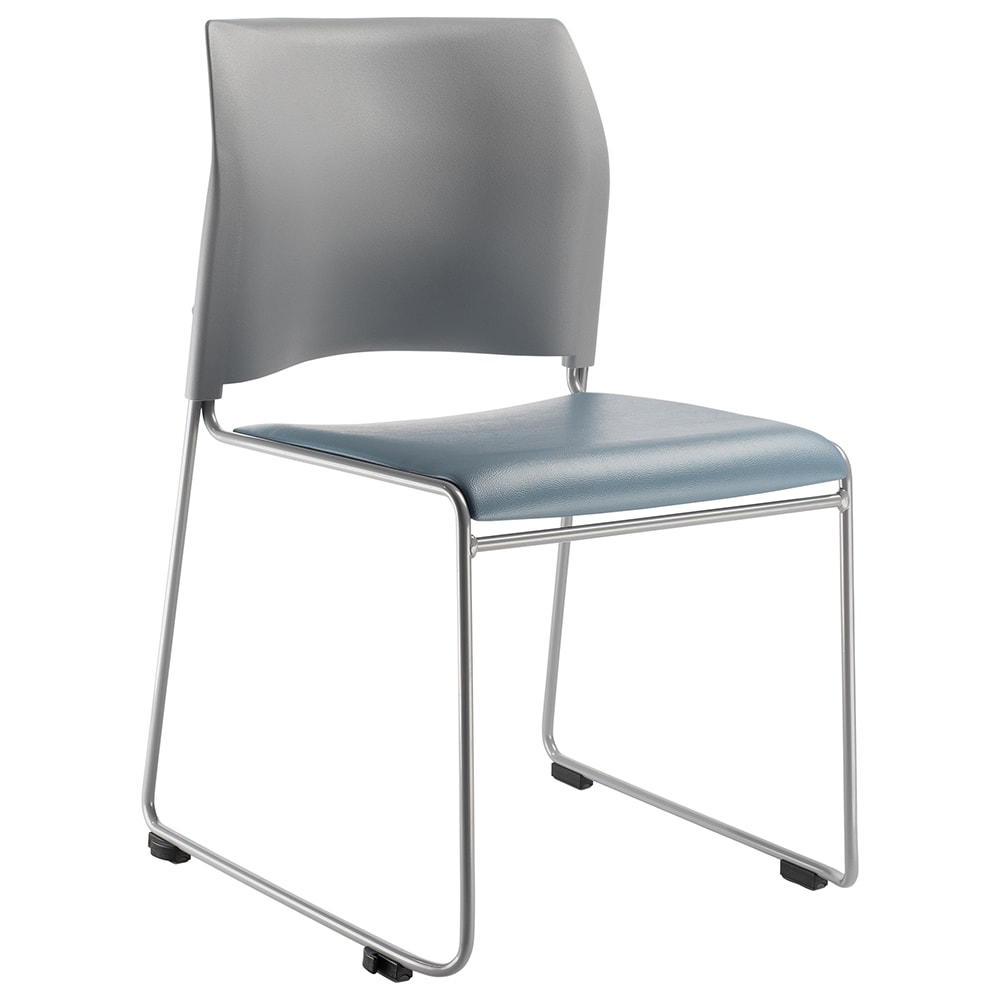 National Public Seating 8742-12-02 Stacking Chair w/ Gray Plastic Back & Blue Vinyl Seat - Steel Frame, Silver