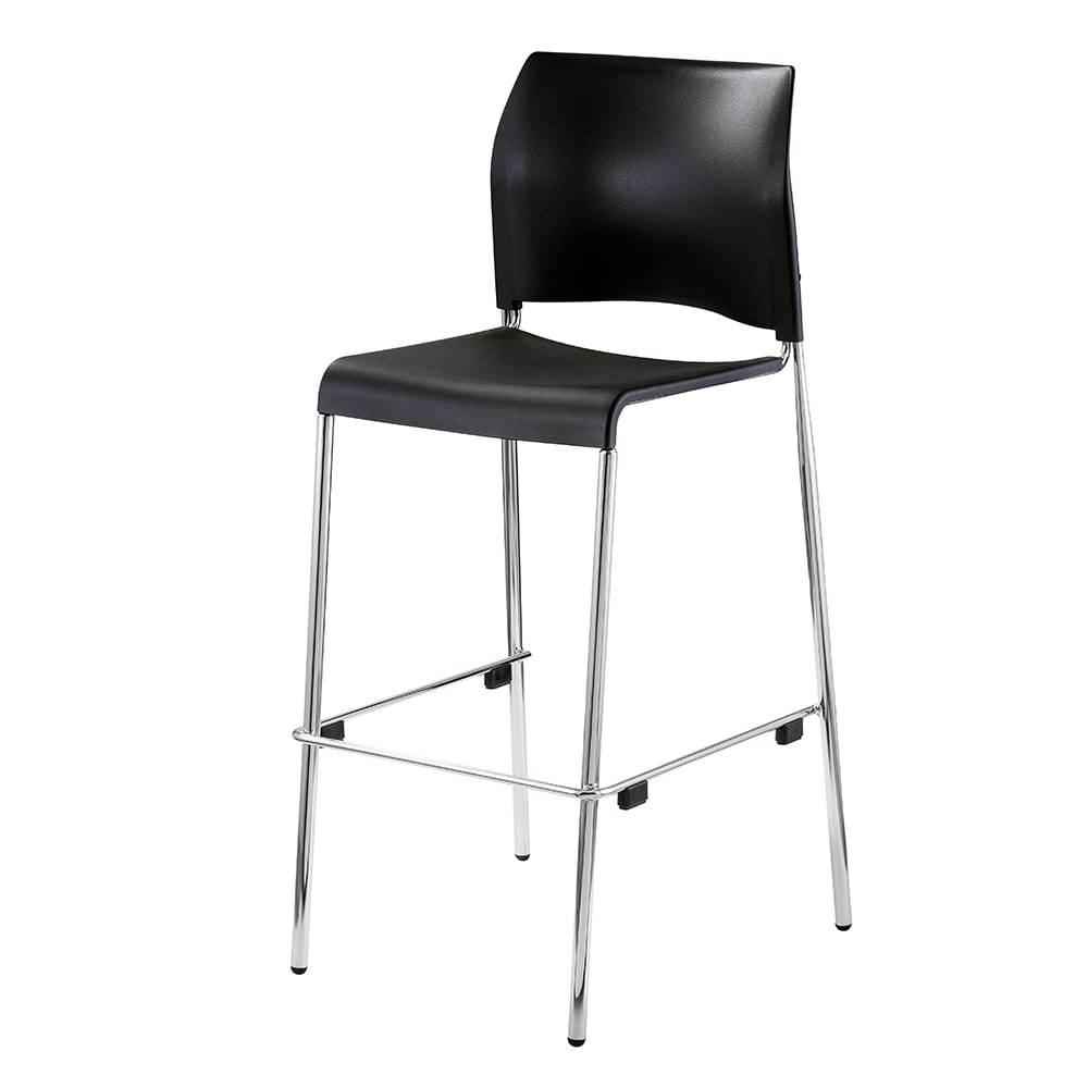 National Public Seating 8810B-11-10 Bar Stool w/ Black Plastic Back & Black Plastic Seat, Silver