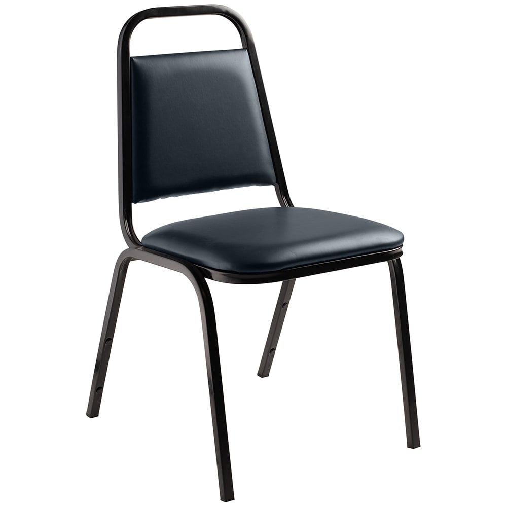 National Public Seating 9104-B Stacking Chair w/ Midnight Blue Vinyl Back & Seat - Steel Frame, Black