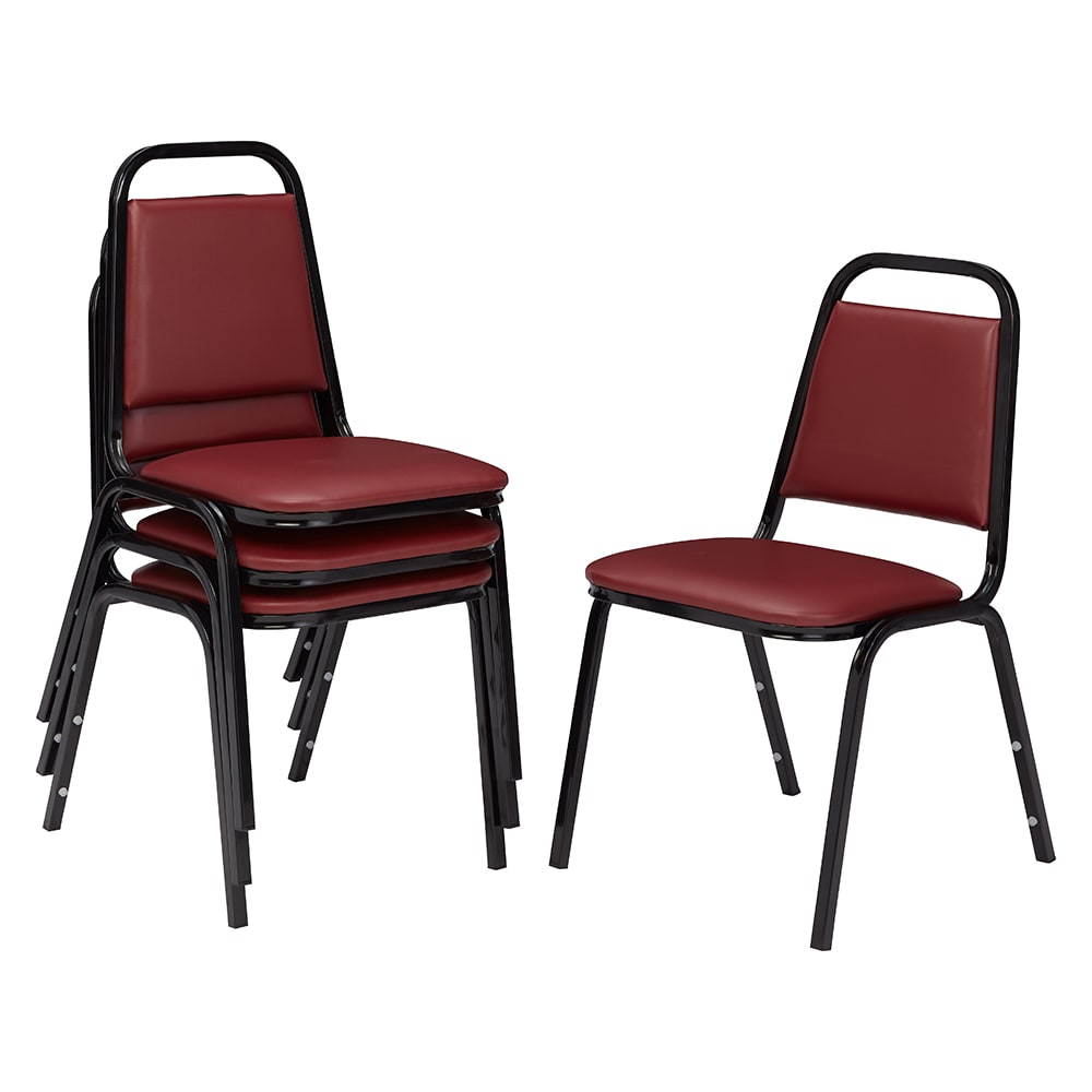 National Public Seating 9108-B Stacking Chair w/ Pleasant Burgundy Vinyl Back & Seat - Steel Frame, Black