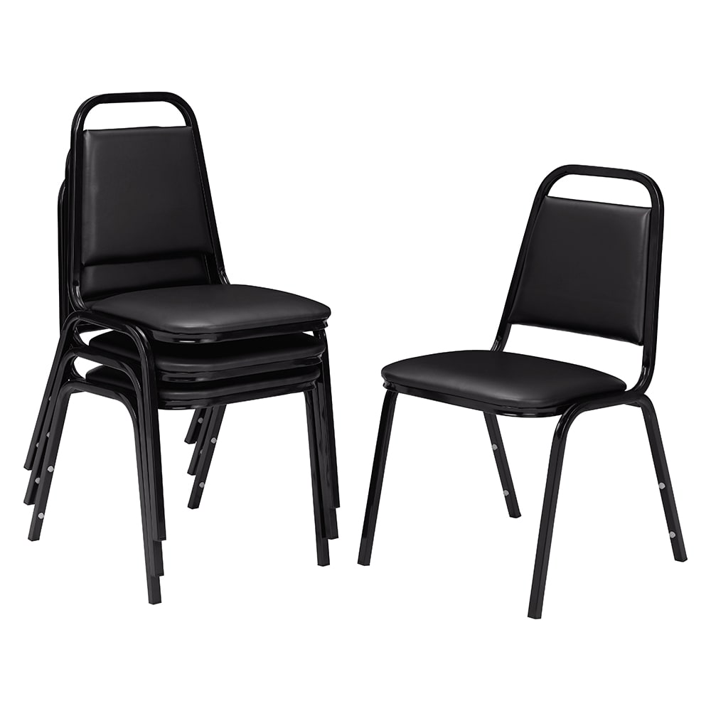 National Public Seating 9110-B Stacking Chair w/ Panther Black Vinyl Back & Seat - Steel Frame, Black