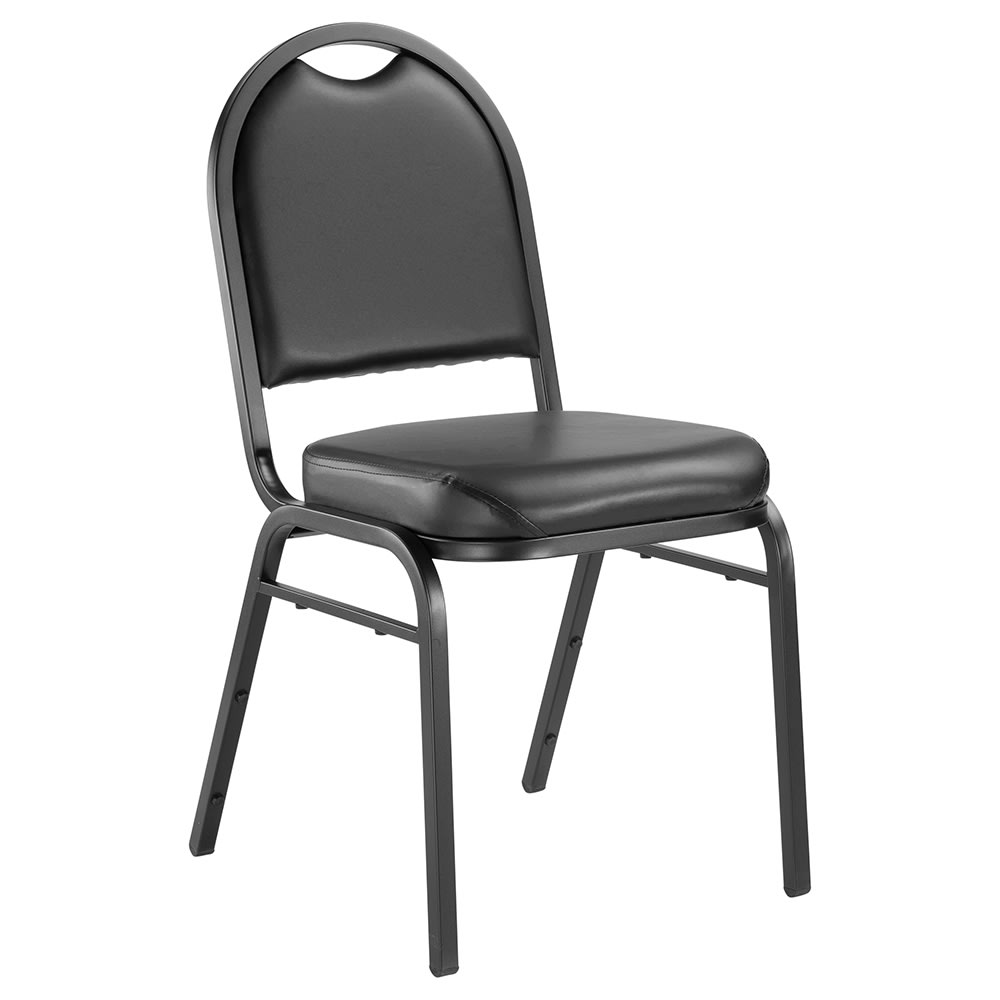 National Public Seating 9210-BT Stacking Chair w/ Panther Black Vinyl Back & Seat - Steel Frame, Black