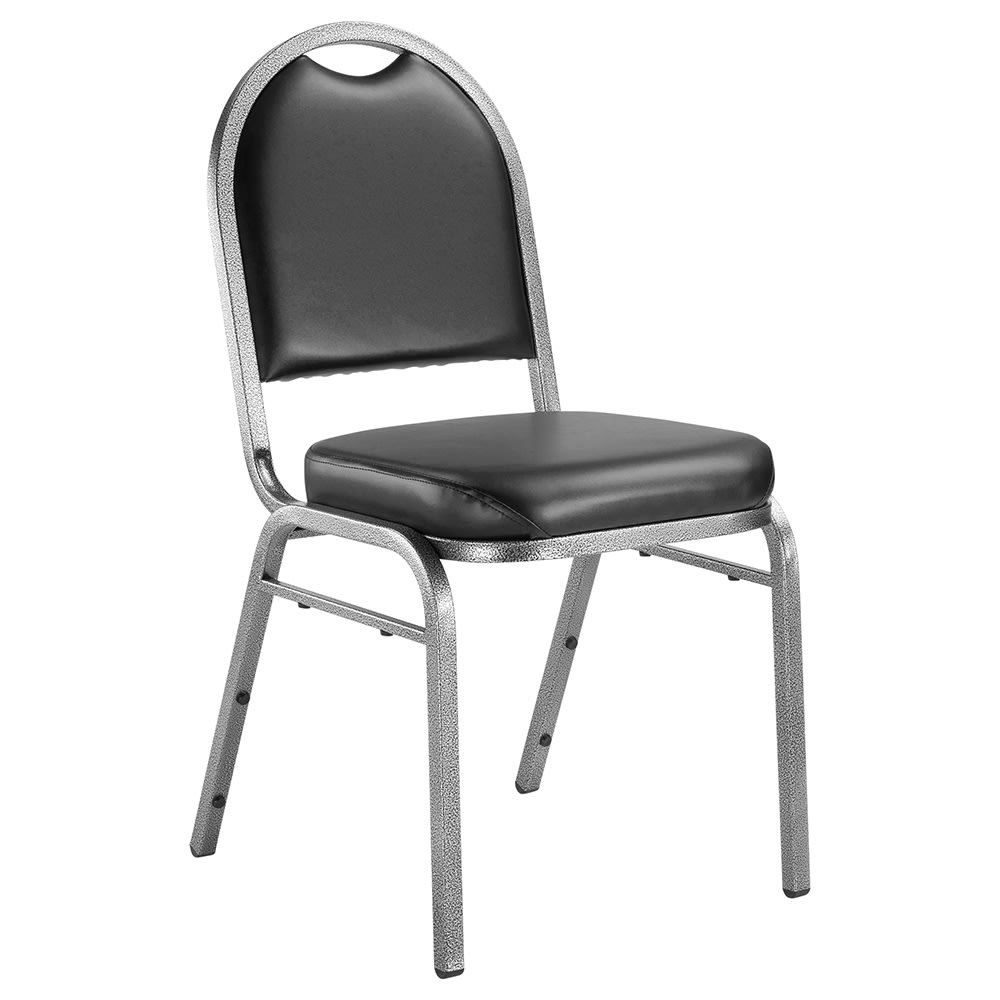 National Public Seating 9210-SV Stacking Chair w/ Panther Black Vinyl Back & Seat - Steel Frame, Silver Vein