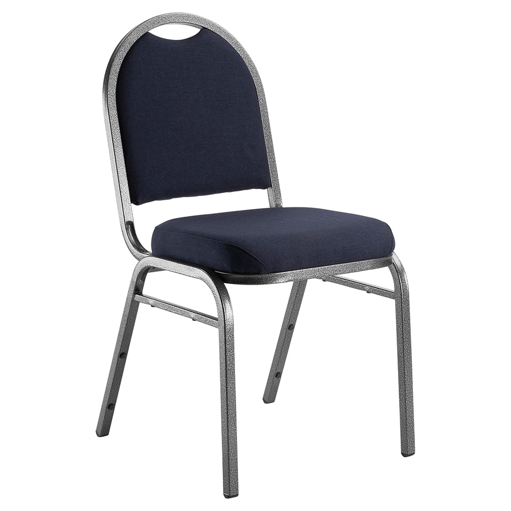 National Public Seating 9254-SV Stacking Chair w/ Midnight Blue Fabric Back & Seat - Steel Frame, Silver Vein