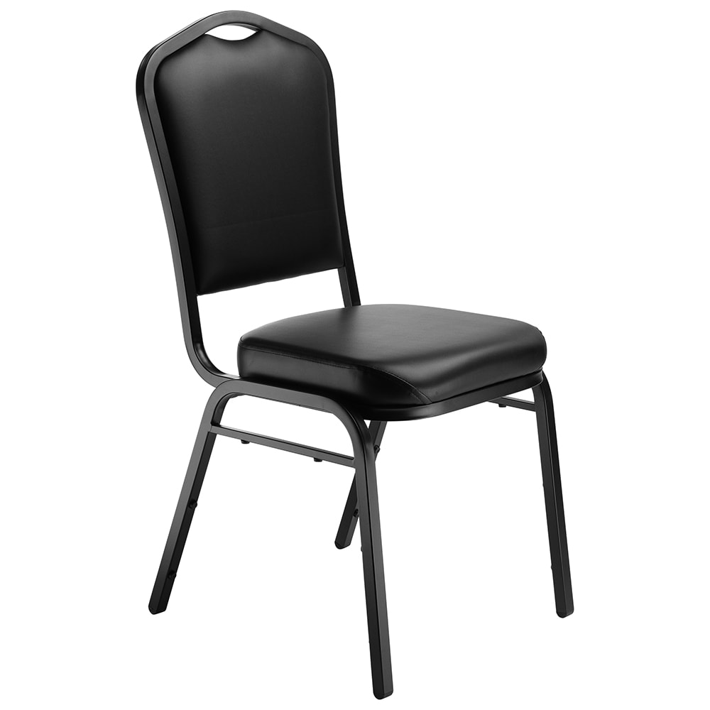 National Public Seating 9310-BT Stacking Chair w/ Panther Black Vinyl Back & Seat - Steel Frame, Black