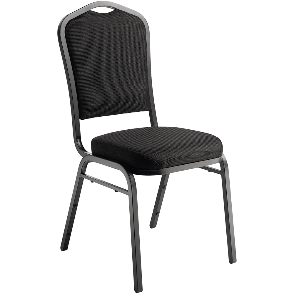National Public Seating 9360-BT Stacking Chair w/ Ebony Black Fabric Back & Seat - Steel Frame, Black