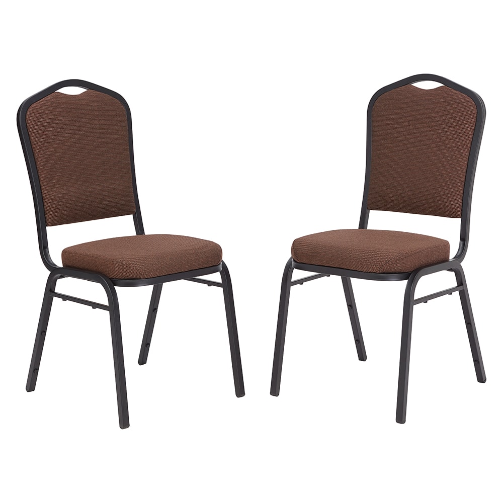 National Public Seating 9361-BT Stacking Chair w/ Natural Chocolatier Fabric Back & Seat - Steel Frame, Black