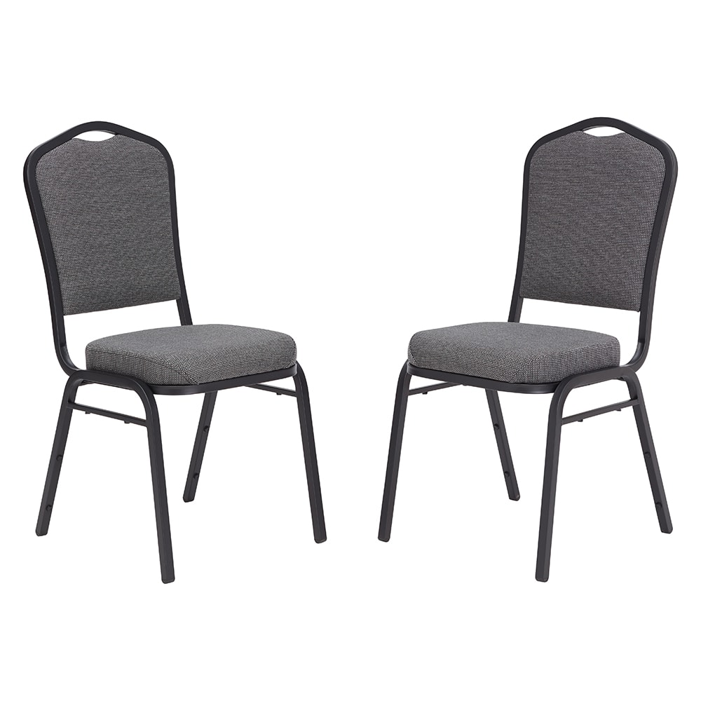 National Public Seating 9362-BT Stacking Chair w/ Natural Graystone Fabric Back & Seat - Steel Frame, Black