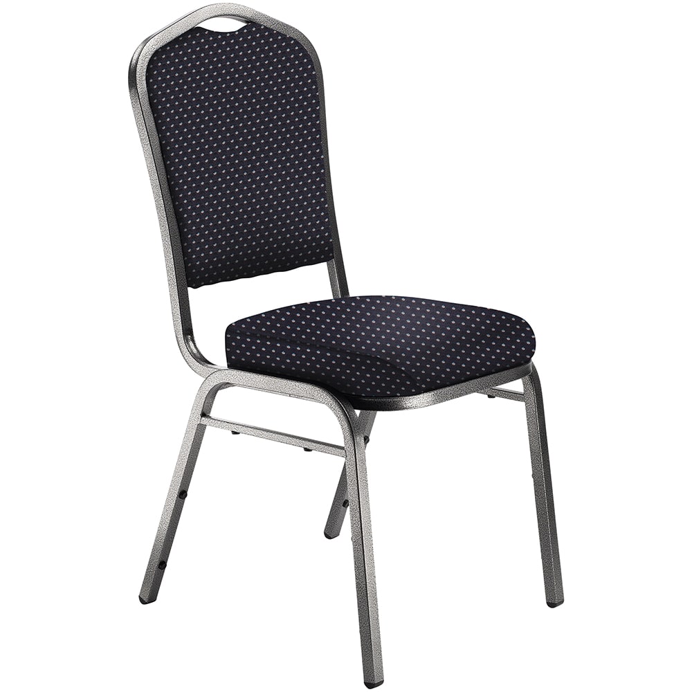 National Public Seating 9364-SV Stacking Chair w/ Diamond Pattern Navy Fabric Back & Seat - Steel Frame, Silver Vein