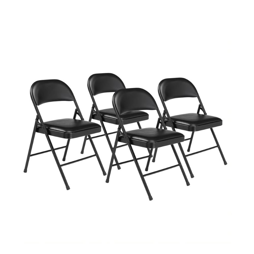 National Public Seating 950 Folding Chair w/ Black Vinyl Back & Seat - Steel Frame, Black