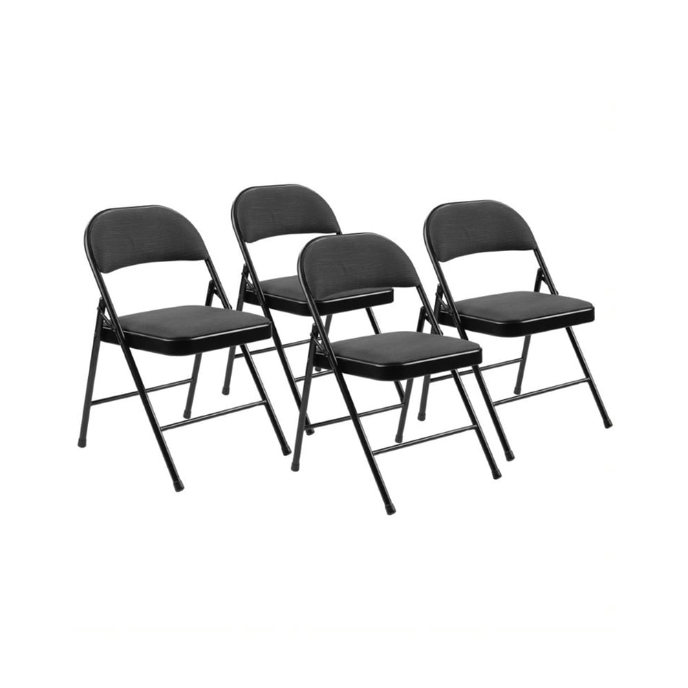 National Public Seating 970 Folding Chair w/ Star Trail Black Fabric Back & Seat - Steel Frame, Black
