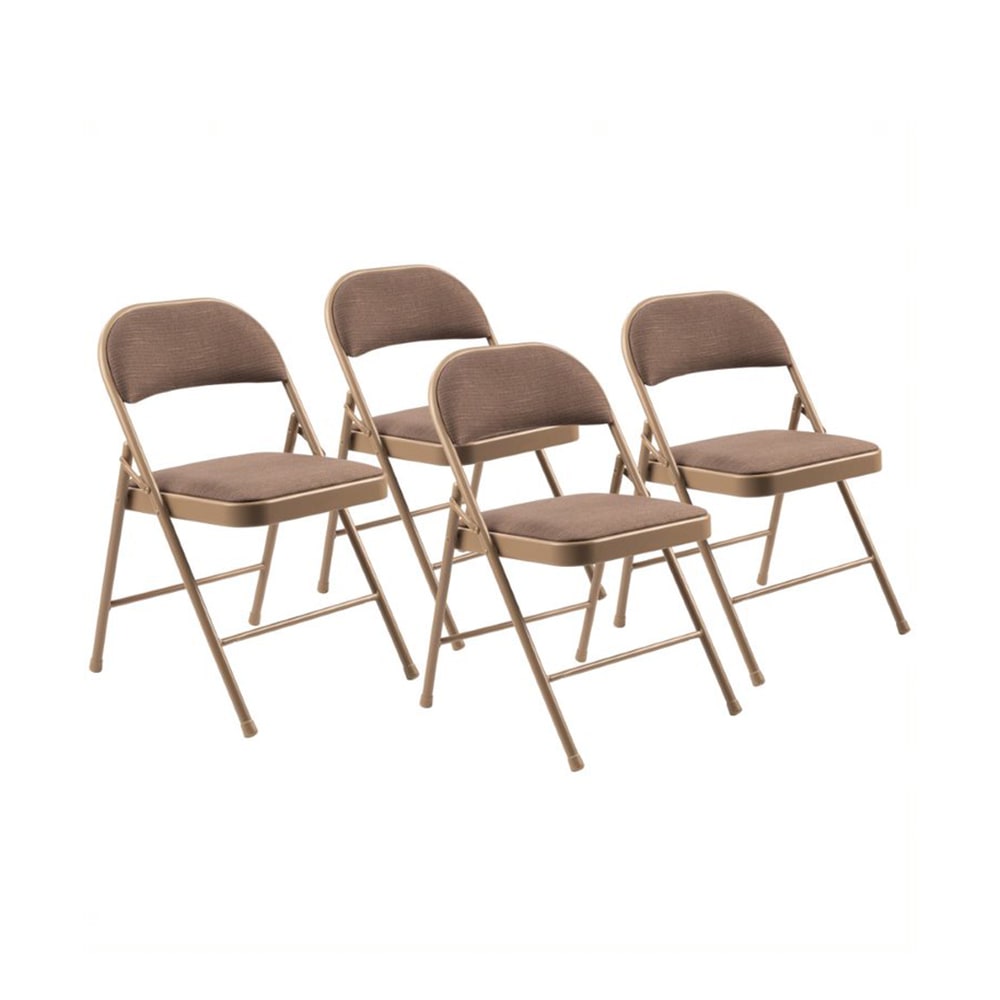 National Public Seating 973 Folding Chair w/ Star Trail Brown Fabric Back & Seat - Steel Frame, Beige