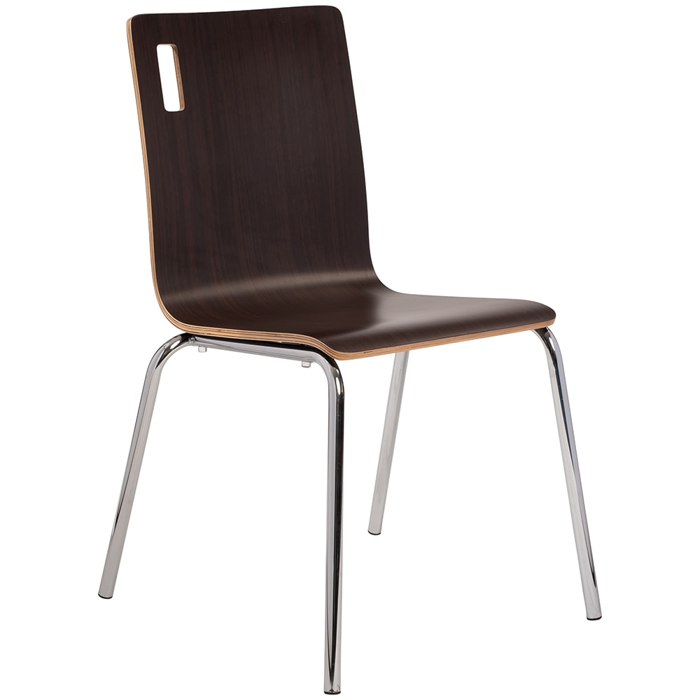 National Public Seating BCC21 Café Chair w/ Espresso Wood Back & Seat - Steel Frame, Silver