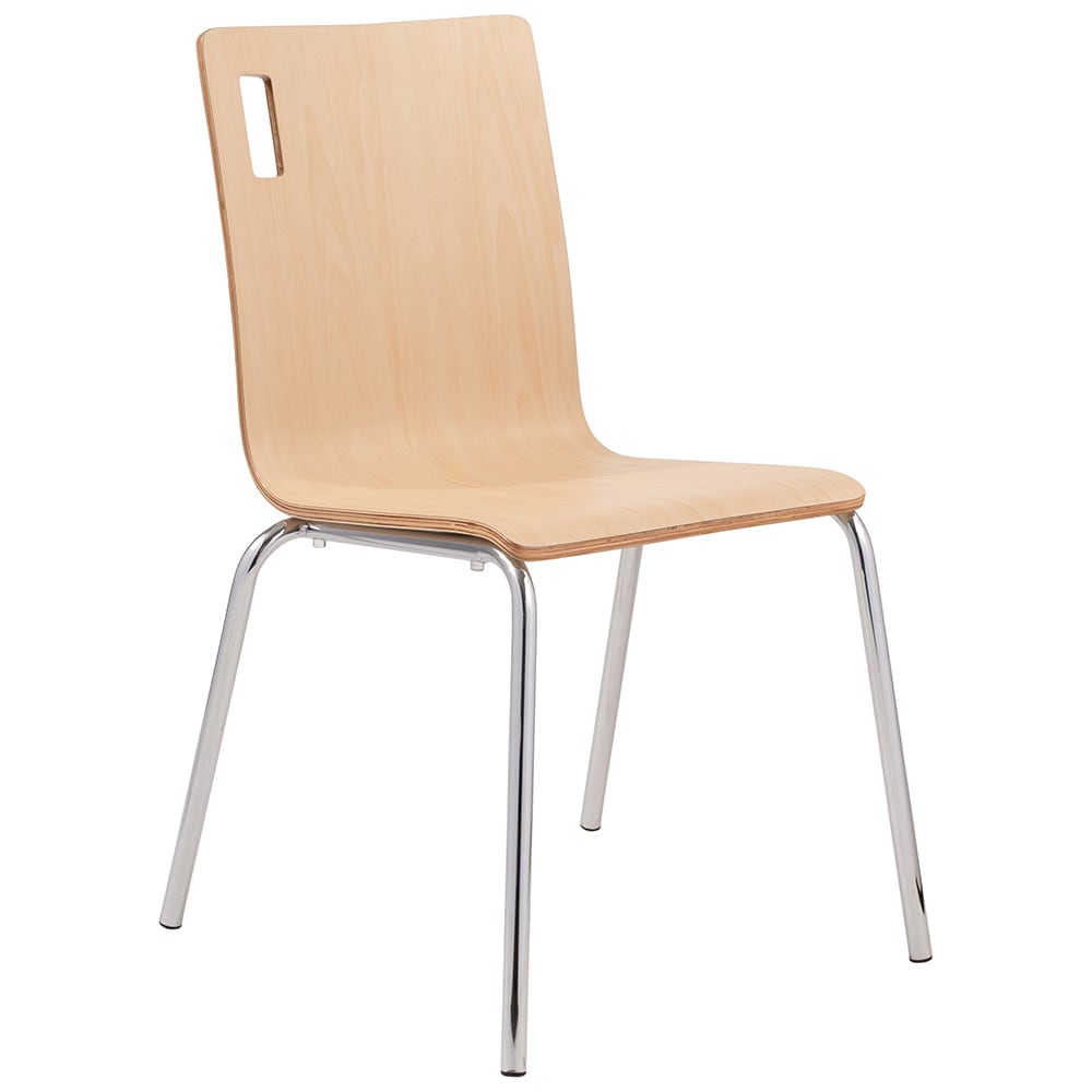National Public Seating BCC22 Café Chair w/ Natural Wood Back & Seat - Steel Frame, Silver