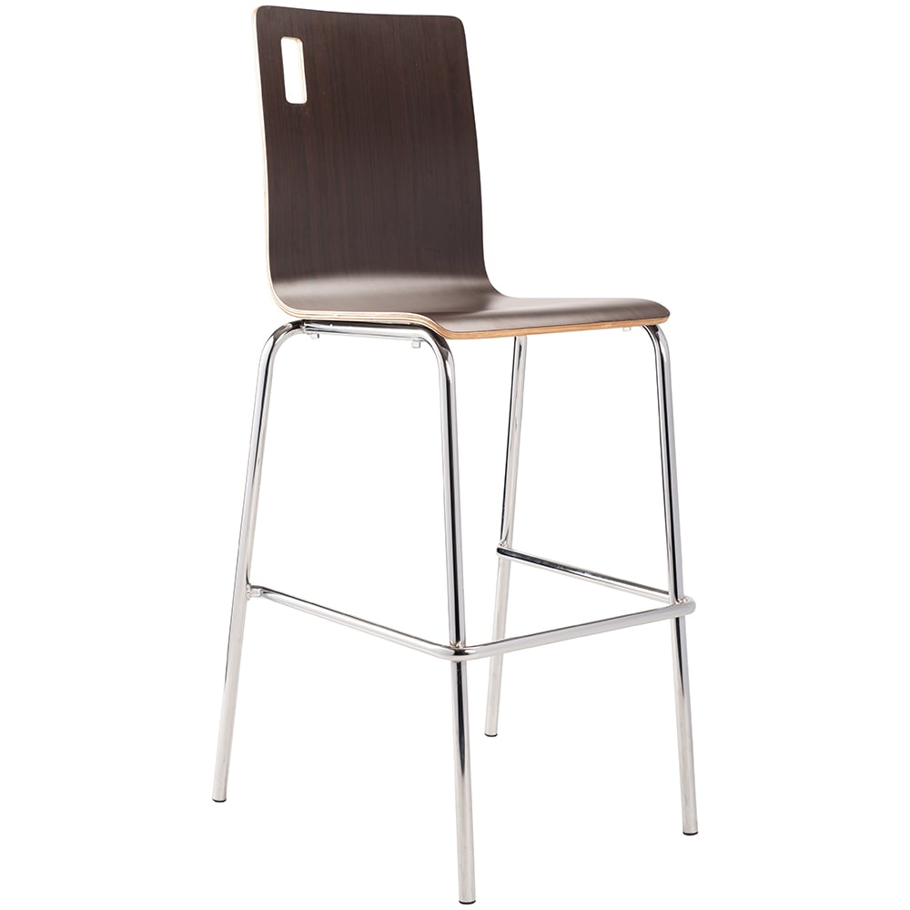National Public Seating BCS21 Bar Stool w/ Espresso Wood Back & Espresso Wood Seat, Silver
