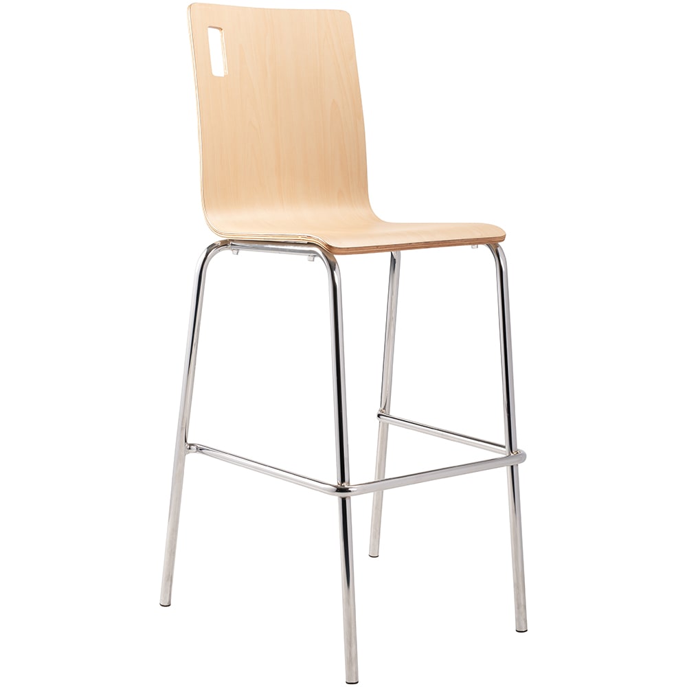 National Public Seating BCS22 Bar Stool w/ Natural Wood Back & Natural Wood Seat, Silver
