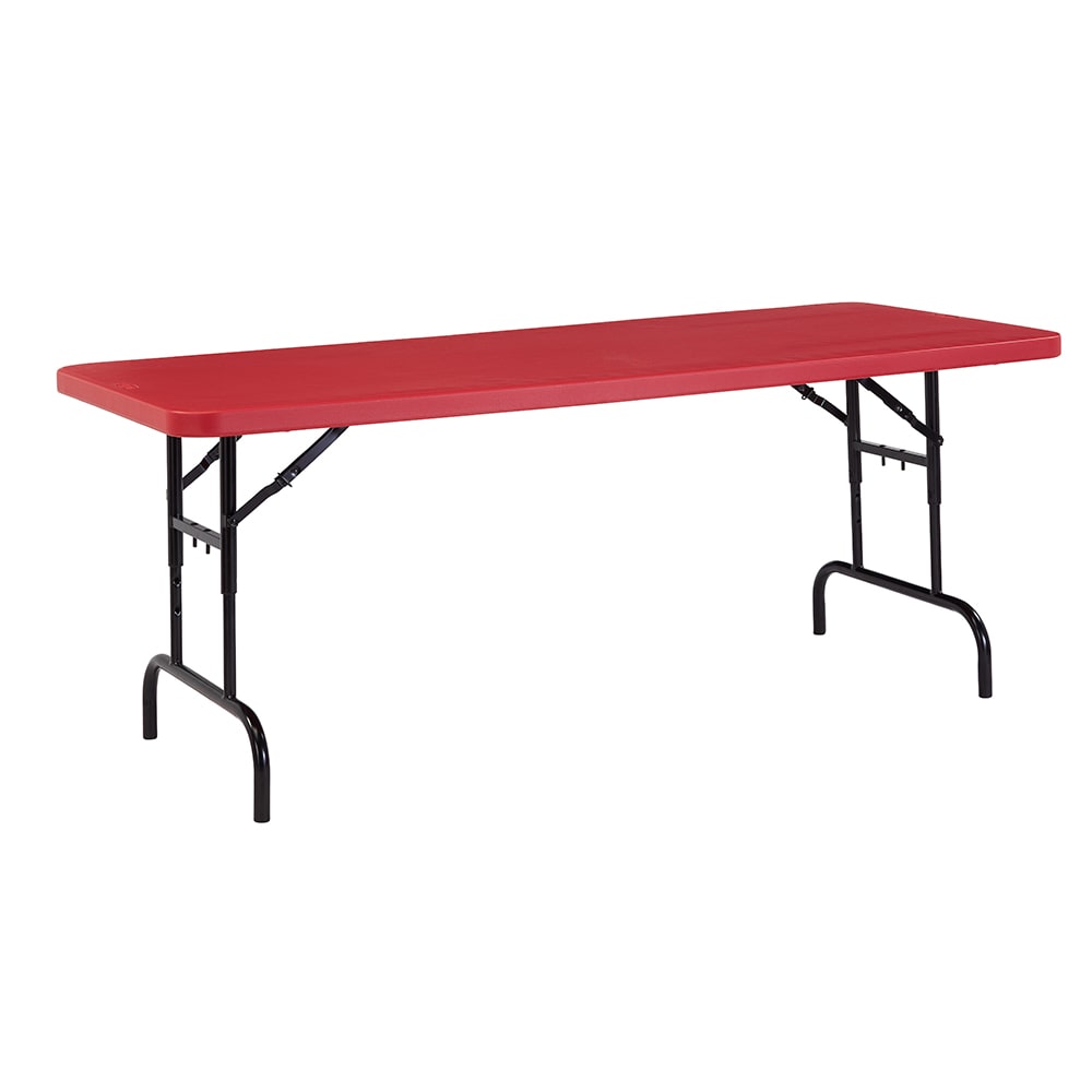 National Public Seating BTA-3072-40 Rectangular Folding Table w/ Red Plastic Top & Black Steel Frame - 72"L x 30"W