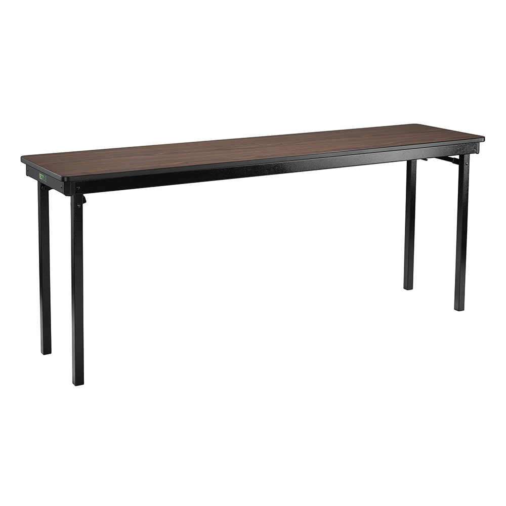 National Public Seating MSFT1848PWEBWT Folding Table w/ Montana Walnut Laminate Top & Black Steel Frame - 48"L x 18"W x 29"H