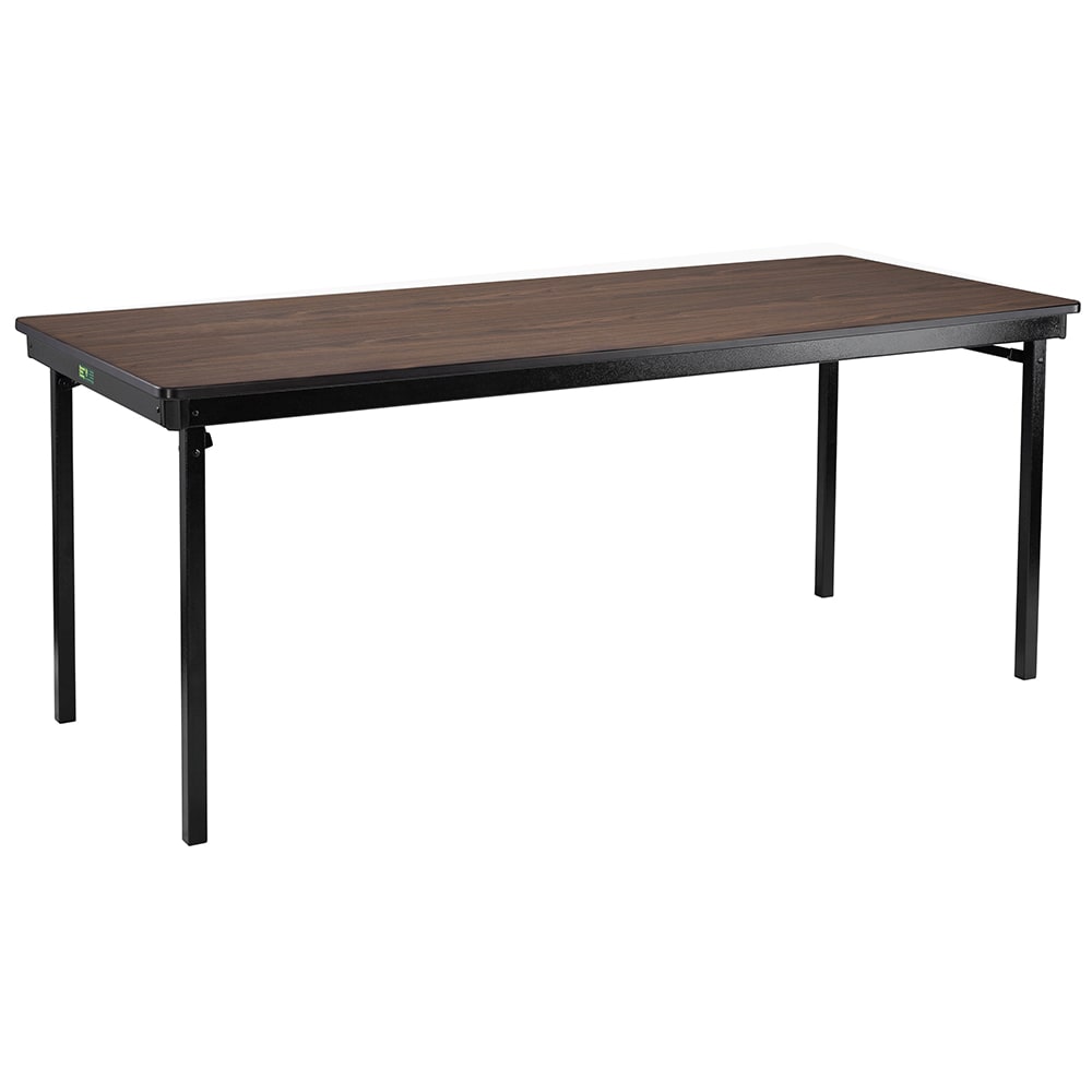 National Public Seating MSFT2472PWEBWT Folding Table w/ Montana Walnut Laminate Top & Black Steel Frame - 72"L x 24"W x 29"H