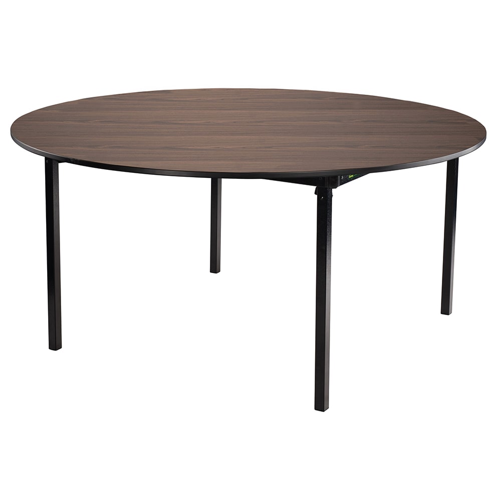 National Public Seating MSFT60RDPWEBWT 60" Round Folding Table w/ Montana Walnut Laminate Top & Black Steel Frame - 29"H