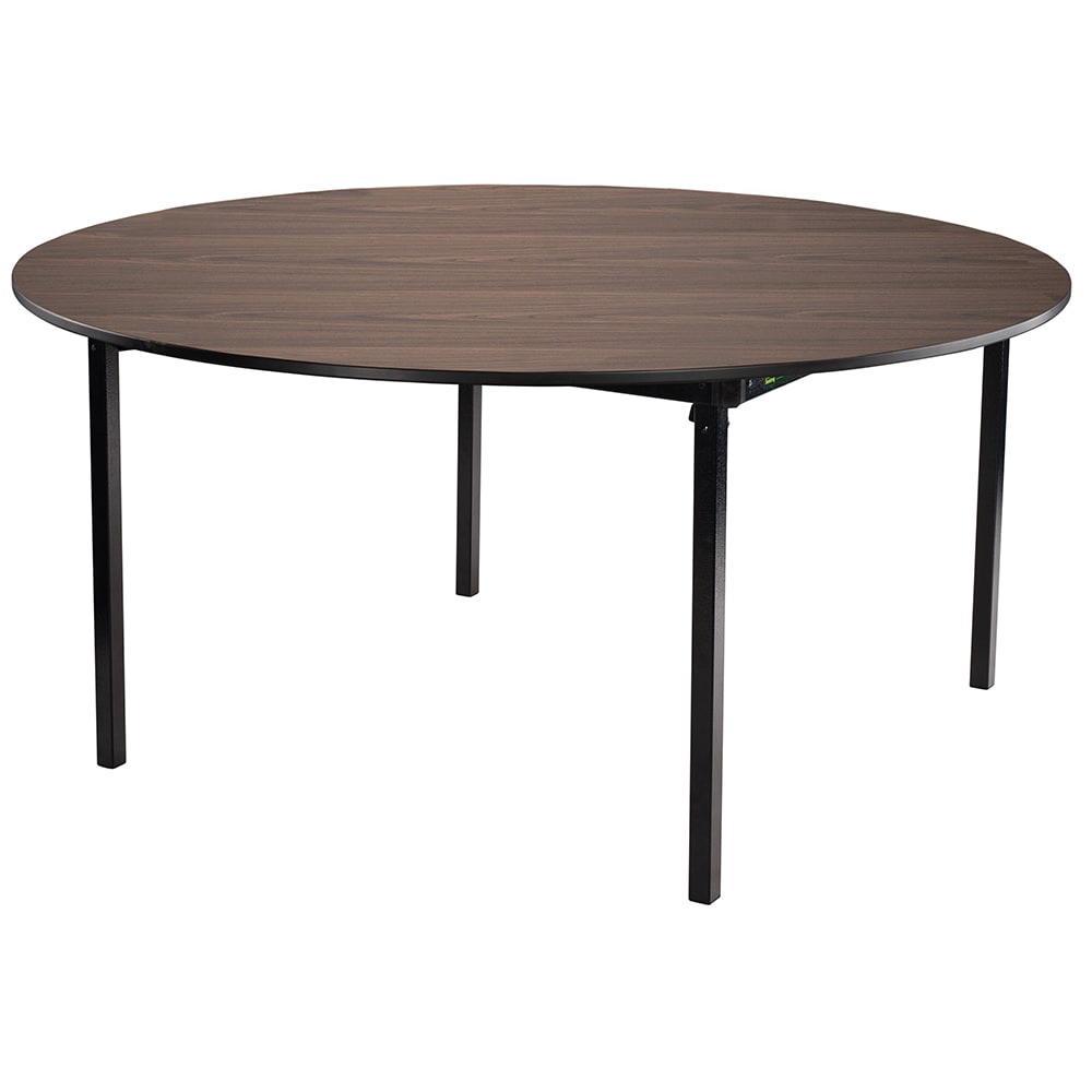 National Public Seating MSFT72RDPWEBWT 72" Round Folding Table w/ Montana Walnut Laminate Top & Black Steel Frame - 29"H