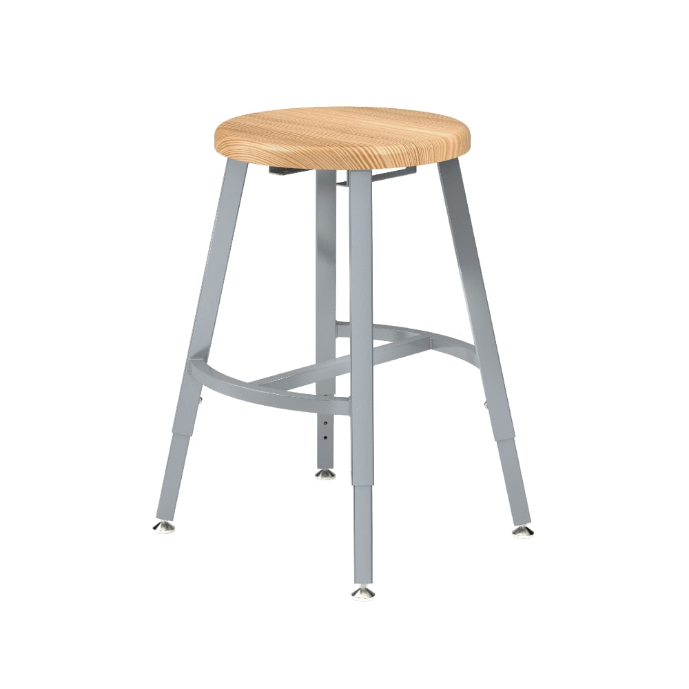 National Public Seating TTSG18H-BB Round Backless Stool w/ Butcherblock Seat, Gray