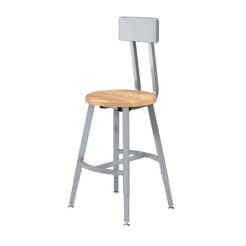 National Public Seating TTSG18HB-BB Round Stool w/ Solid Back & Butcherblock Seat, Gray