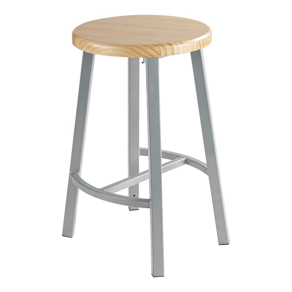 National Public Seating TTSG24-BB Round Backless Stool w/ Butcherblock Seat, Gray