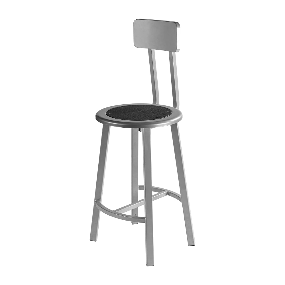 National Public Seating TTSG24B-S10 Round Stool w/ Solid Back & Black Steel Seat, Gray