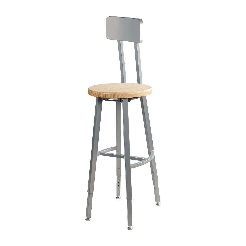 National Public Seating TTSG30HB-BB Round Stool w/ Solid Back & Butcherblock Seat, Gray