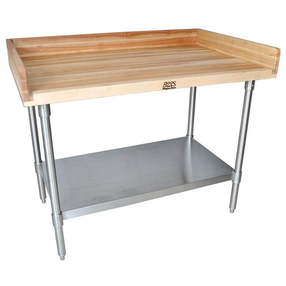 BK Resources MBTS-9636 96" Maple Top Baker's Table w/ 4" Splash & Undershelf, 36"D