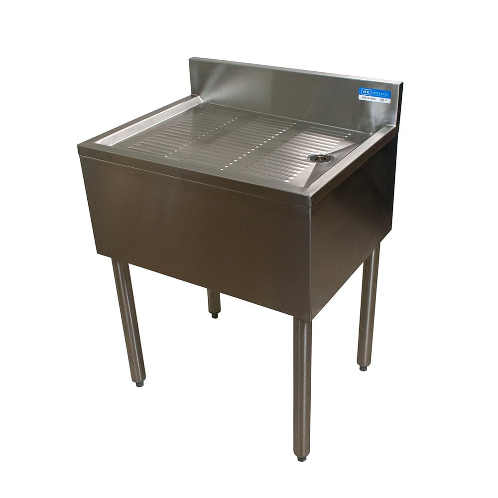 BK Resources UB4-21-DB12 Underbar Drainboard w/ Drain - 12"W x 21 1/4"D x 32 1/2"H, Stainless Steel Legs