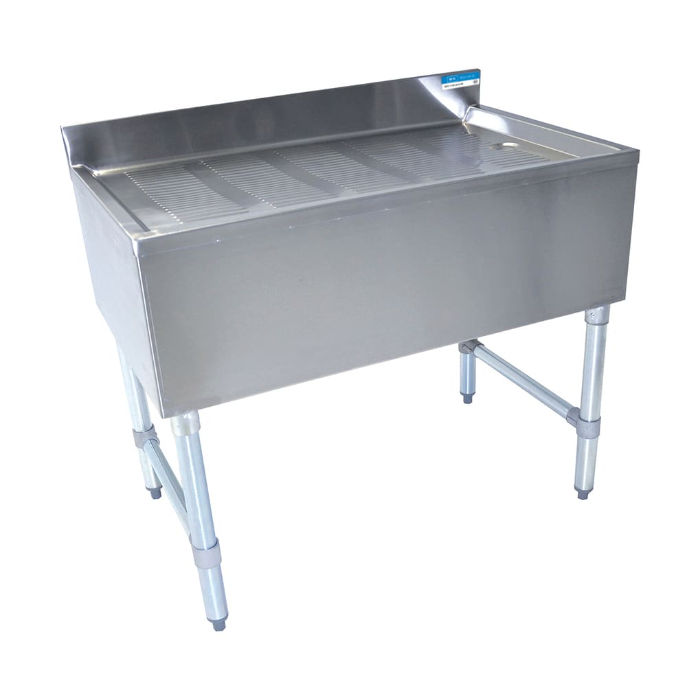 BK Resources UB4-21-DB36 Underbar Drainboard w/ Drain - 36"W x 21 1/4"D x 32 1/2"H, Stainless Steel Legs