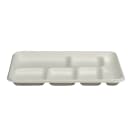 Fineline Rectangular Disposable Tray w/ (6) Compartments - 12 7/10" x 8 7/10" , Bagasse, White (43RCT128S6) thumbnail 2