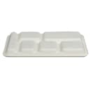 Fineline Rectangular Disposable Tray w/ (6) Compartments - 12 7/10" x 8 7/10" , Bagasse, White (43RCT128S6) thumbnail 3