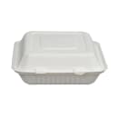 Fineline Disposable Hinged Container - 9"L x 9"W x 3 1/10" H, Bagasse, White (43SHD9) thumbnail 2