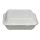 Fineline Disposable Hinged Container w/ (3) Compartments - 9"L x 3 1/10" H, Bagasse, White (43SHD9S3) thumbnail 2