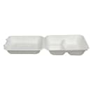 Fineline Disposable Hinged Container w/ (3) Compartments - 9"L x 3 1/10" H, Bagasse, White (43SHD9S3) thumbnail 6