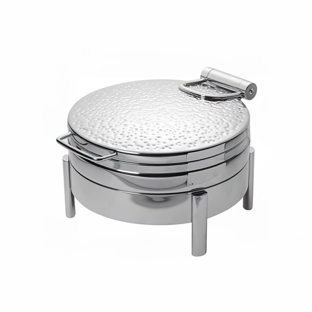 Eastern Tabletop 3928HS 6 qt Round Induction Chafing Dish w/ Hinged Lid, Stainless Steel, Hammered Finish