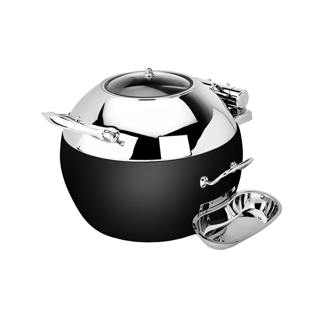 Eastern Tabletop 39311GMB 11 qt Round Induction Soup Chafer w/ Hinged Glass Lid, Stainless, Black