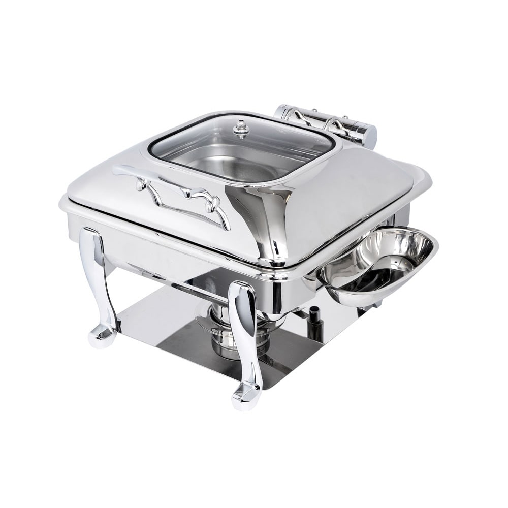 Eastern Tabletop 3934GS 6 qt Square Induction Chafer w/ Hinged Glass Lid, Stainless Steel