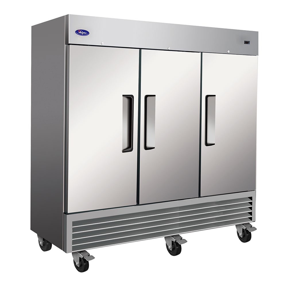 Valpro 81" Three Section Reach In Freezer, (3) Left/Right Hinge Solid Doors, 115v/208-230v (VP3FDV)