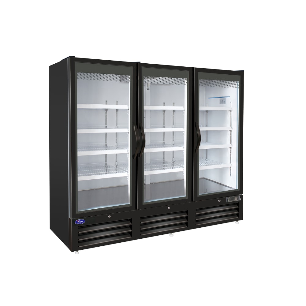 Valpro 81" Three Section Glass Door Merchandiser - (3) Left/Right Hinge Doors, Black, 115v (VP3R-72M)