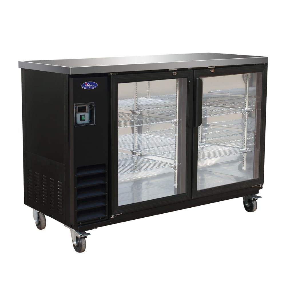 Valpro 61" Bar Refrigerator - 2 Swinging Glass Doors, Black, 115v (VP60G)